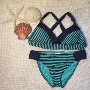 GREEN & GRAY STRIPED BIKINI